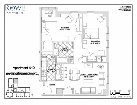 Floor plan for 2 beds, 1 bath