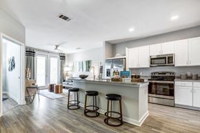 Kyle apartment for rent - a kitchen with a counter and stools