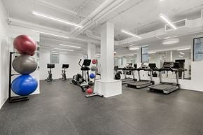 New York apartment for rent - A gym with treadmills, exercise balls and weights.