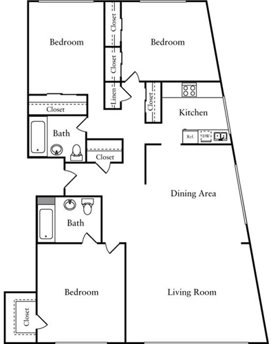 Floor plan for 3 beds, 2 baths, 1450 sqft