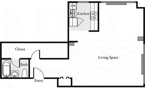 Floor plan for studio, 1 bath, 450 sqft