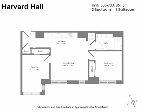 Floor plan for 2 beds, 1 bath, 1270 sqft