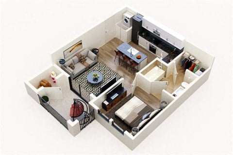 Floor plan for 1 bed, 1 bath, 535 sqft