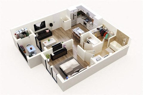 Floor plan for 1 bed, 1 bath, 586 sqft