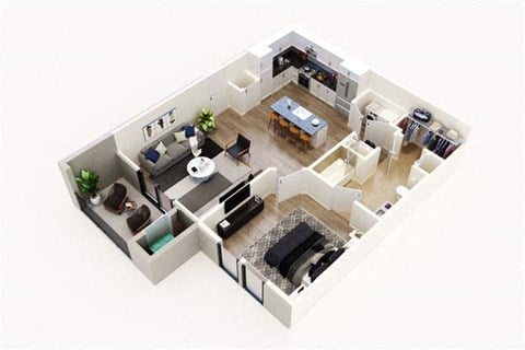 Floor plan for 1 bed, 1 bath, 773 sqft