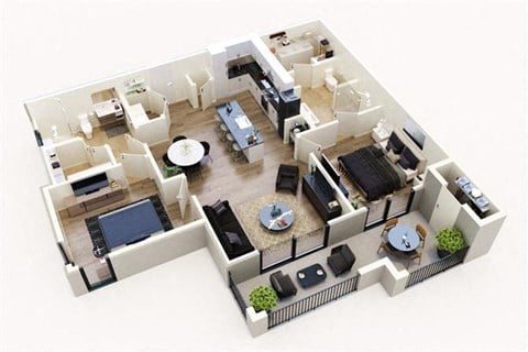 Floor plan for 2 beds, 2 baths, 1100 sqft