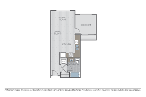 Floor plan for 1 bed, 1 bath, 642 sqft