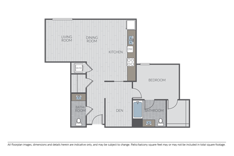 Floor plan for 1 bed, 1.5 baths, 1037 sqft