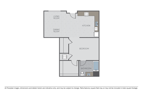 Floor plan for 1 bed, 1 bath, 708 sqft