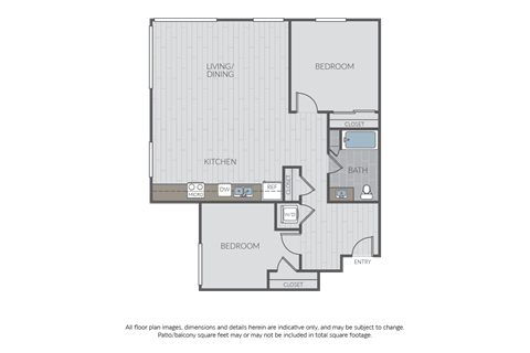 Floor plan for 2 beds, 1 bath, 1168 sqft