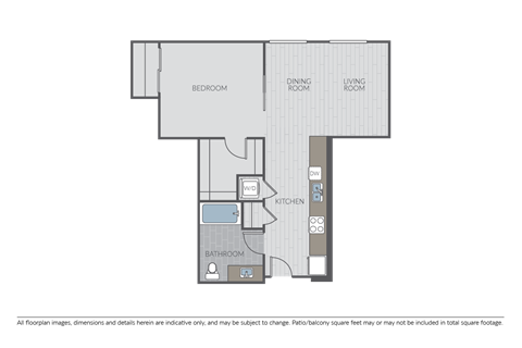Floor plan for 1 bed, 1 bath, 773 sqft