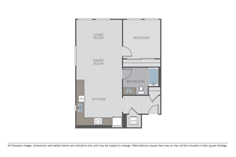 Floor plan for 1 bed, 1 bath, 779 sqft