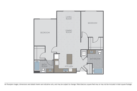 Floor plan for 2 beds, 2 baths, 1125 sqft