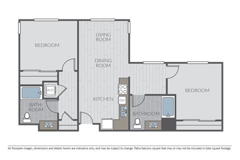 Floor plan for 2 beds, 2 baths, 1062 sqft