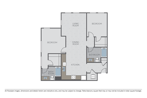 Floor plan for 2 beds, 2 baths, 1177 sqft