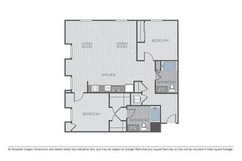 Floor plan for 2 beds, 2 baths, 1238 sqft