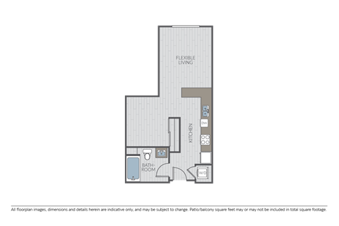 Floor plan for studio, 1 bath, 590 sqft