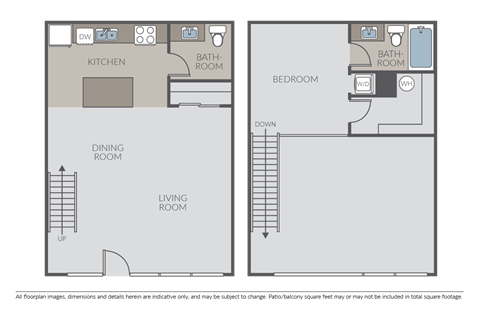 Floor plan for 1 bed, 1.5 baths, 1010 sqft