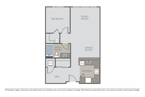 Floor plan for 1 bed, 1 bath, 758 sqft