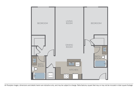 Floor plan for 2 beds, 2 baths, 1012 sqft