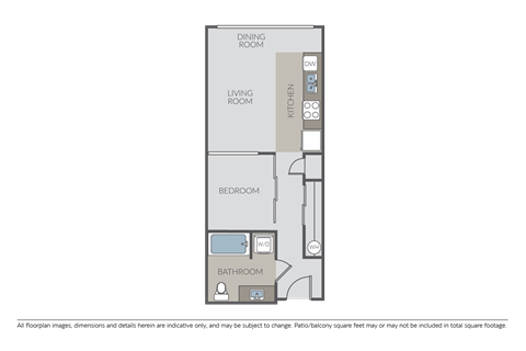 Floor plan for 1 bed, 1 bath, 499 sqft