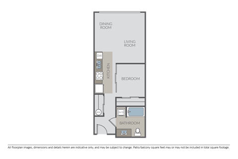 Floor plan for 1 bed, 1 bath, 526 sqft