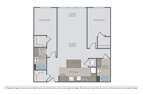 Floor plan for 2 beds, 2 baths, 1130 sqft
