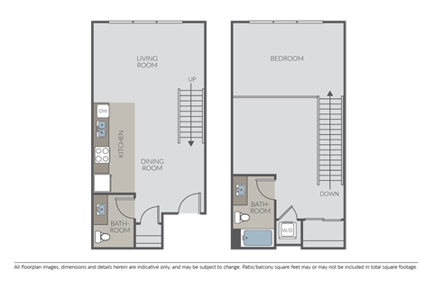 Floor plan for 1 bed, 1.5 baths, 661 sqft