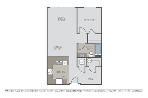 Floor plan for 1 bed, 1 bath, 712 sqft