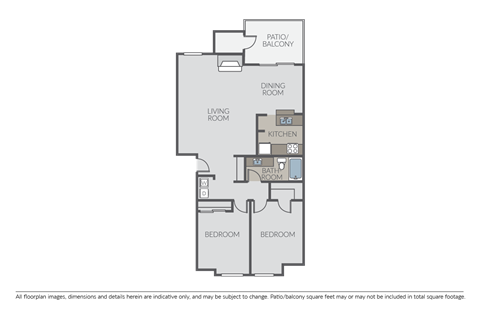 Floor plan for 2 beds, 1 bath, 900 sqft