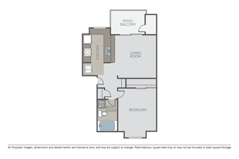 Floor plan for 1 bed, 1 bath, 600 sqft