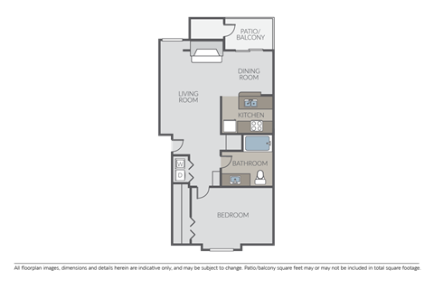 Floor plan for 1 bed, 1 bath, 700 sqft