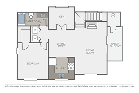 Floor plan for 1 bed, 1 bath, 927 sqft