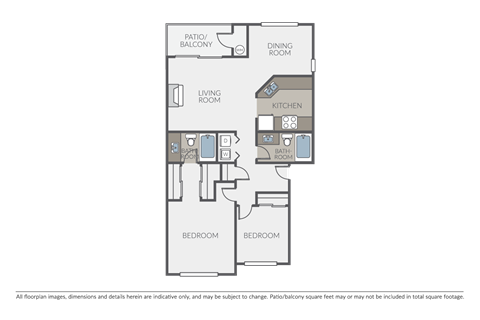 Floor plan for 2 beds, 2 baths, 1026 sqft