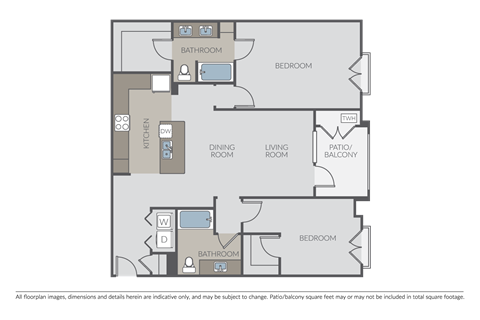 Floor plan for 2 beds, 2 baths, 1252 sqft