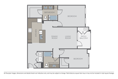 Floor plan for 2 beds, 2 baths, 1239 sqft