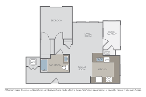 Floor plan for 1 bed, 1 bath, 810 sqft