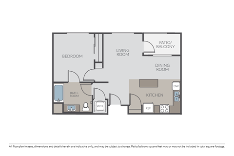 Floor plan for 1 bed, 1 bath, 720 sqft