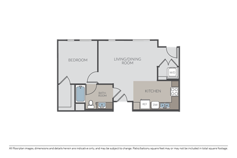 Floor plan for 1 bed, 1 bath, 714 sqft