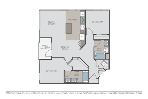 Floor plan for 2 beds, 2 baths, 1130 sqft