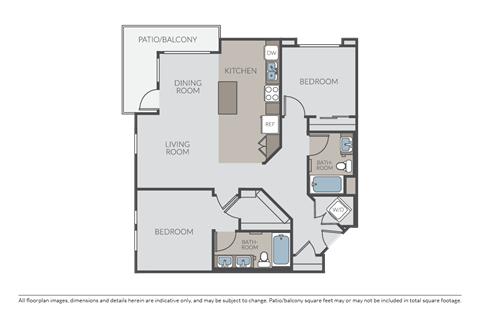 Floor plan for 2 beds, 2 baths, 1141 sqft