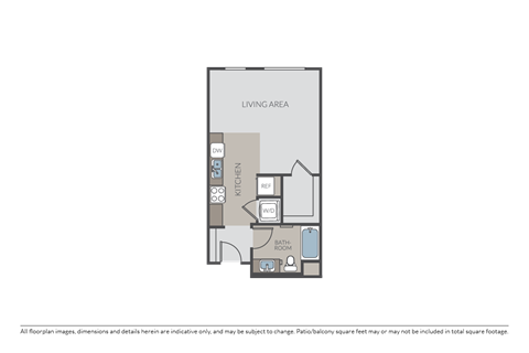 Floor plan for studio, 1 bath, 528 sqft