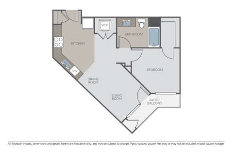 Floor plan for 1 bed, 1 bath, 692 sqft