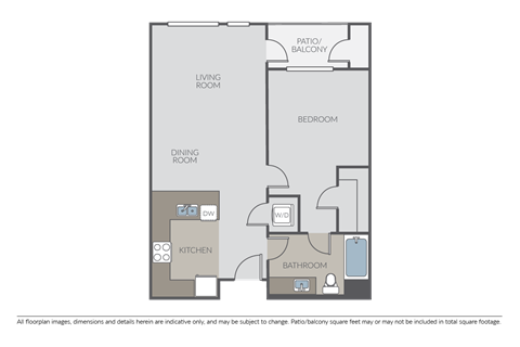 Floor plan for 1 bed, 1 bath, 723 sqft