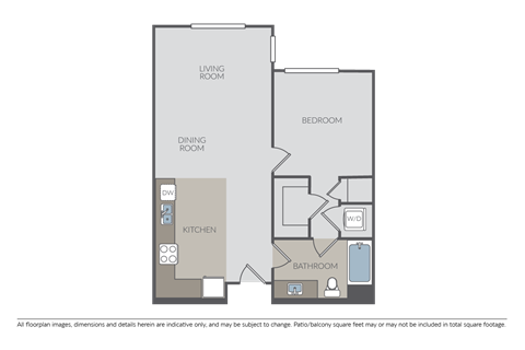Floor plan for 1 bed, 1 bath, 726 sqft