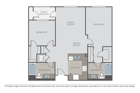 Floor plan for 2 beds, 2 baths, 854 sqft