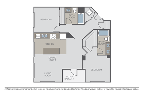 Floor plan for 2 beds, 2 baths, 1176 sqft