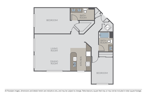Floor plan for 2 beds, 2 baths, 1247 sqft