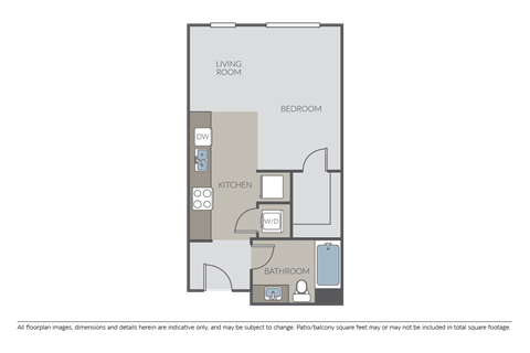 Floor plan for studio, 1 bath, 523 sqft