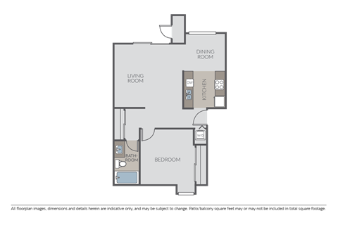 Floor plan for 1 bed, 1 bath, 720 sqft